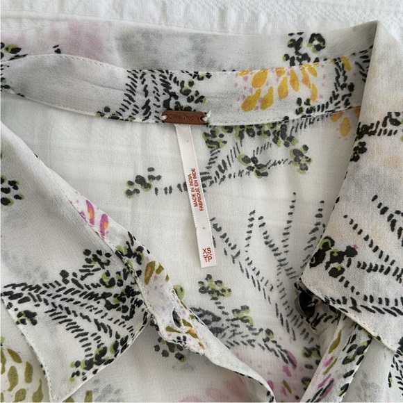 Free People Sheer Floral Long Sleeve Dress - White and Pink - Picture 9 of 9